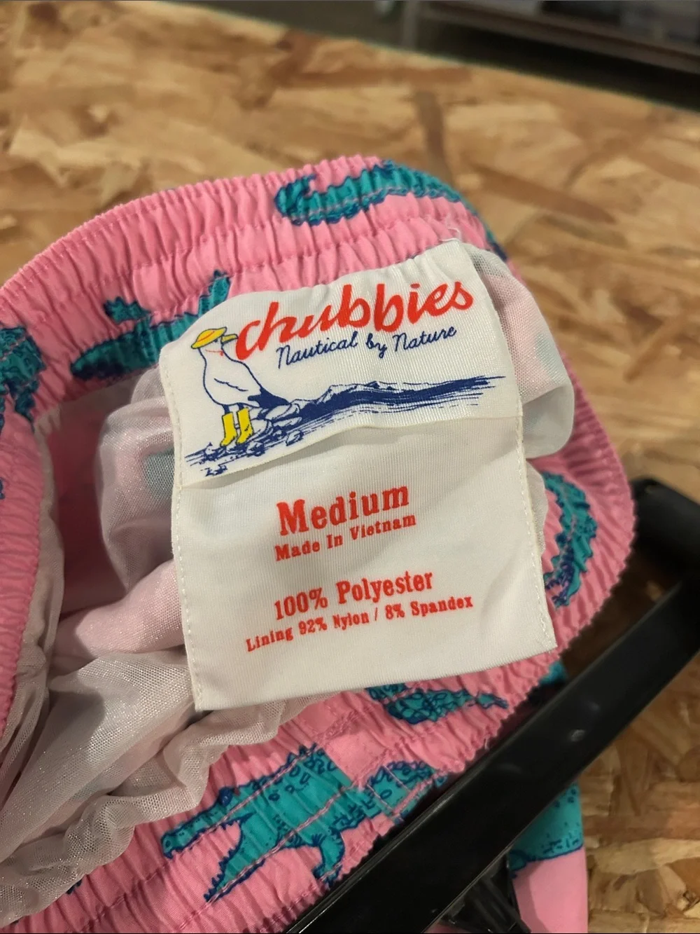 Chubbies Pink Swim Trunks with Teal Alligator Print